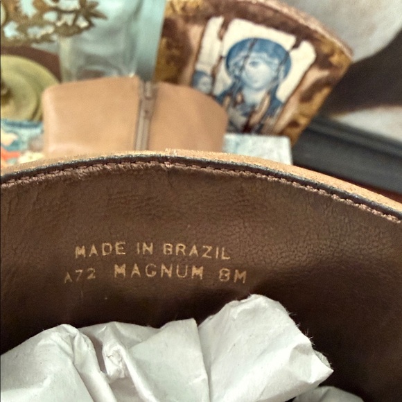 Girl Boss Vintage 90s Y2K Nickels Tan Leather Square Toe Chunky Heeled Boots - Picture 8 of 11